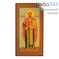  Николай Чудотворец, святитель. Икона писаная (Шун) 13х25, цветной фон, золотой нимб, без ковчега, фото 1 
