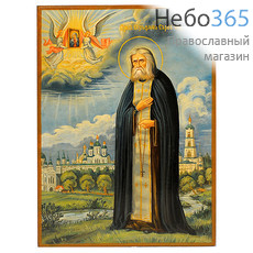  Серафим Саровский, преподобный. Икона писаная 20х27,5, цветной фон, без ковчега, фото 1 