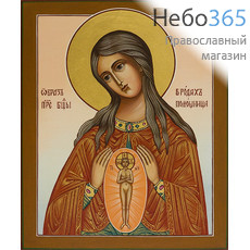  Помощница в родах икона Божией Матери. Икона писаная 13х16х2 см, цветной фон, золотые нимбы (Зб), фото 1 