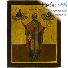  Николай Чудотворец, святитель. Икона писаная 16,5х20, золотой фон, 1876 г, фото 1 