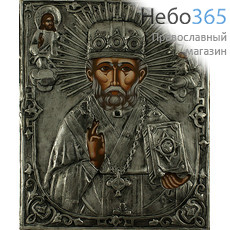  Николай Чудотворец, святитель. Икона писаная (Гн) 22х26, в посеребренной ризе (№18), фото 1 