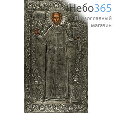  Николай Чудотворец, святитель. Икона писаная (Гн) 31,5х53,5, в посеребренной ризе (№89), фото 1 