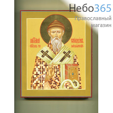  Спиридон Тримифунтский, святитель. Икона писаная 17х21х1,8 см, цветной фон, золотой нимб, без ковчега (Лг), фото 1 