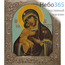  Феодоровская икона Божией Матери. Икона писаная 15х18, цветной фон, басма, без ковчега, фото 1 