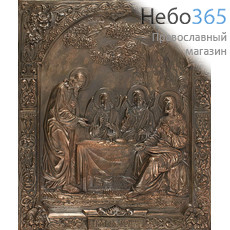  Святая Троица. Икона металлогальваника  26х30, медь, деревянная основа, фото 1 