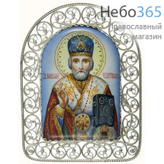  Николай Чудотворец, святитель. Икона писаная 4,5х6,5 см. эмаль, филигрань, на подставке (Гу), фото 1 