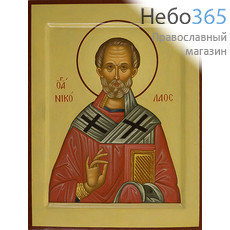  Николай Чудотворец, святитель. Икона писаная (Якв) 16х21, цветной фон, с ковчегом, фото 1 