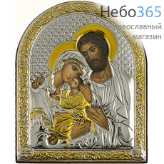  Святое Семейство. Икона в ризе СП-02 10х12, полиграфия, серебрение, золочение, арочная, на деревянной основе,, фото 1 