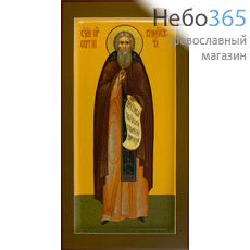  Сергий Радонежский, преподобный. Икона писаная 13х25 см, цветной фон, золотой нимб, с ковчегом (Шун), фото 1 