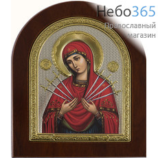  Семистрельная икона Божией Матери. Икона на деревянной основе 14,5х18 см, шелкография, в посеребренной и позолоченной открытой ризе, арочная (RS 4 DZG) (СмП), фото 1 