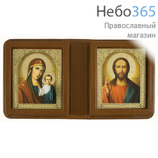  Складень кожаный 15х18х4,5, двойной, с иконой Спасителя и Казанской иконой Божией Матери, полиграфия, фото 1 