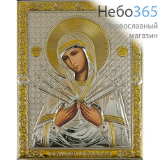 Семистрельная икона Божией Матери. Икона в ризе (Л) СПД1 14х18, полиграфия, серебрение, золочение, на деревянной основе,, фото 1 