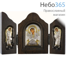 Складень деревянный BK1-XAG, 7х10, Семистрельная икона Божией Матери, тройной, шелкография, серебрение, золочение, фото 1 