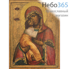  Владимирская (Умиление) икона Божией Матери. Икона на дереве 18х13 см, печать на левкасе, золочение, без ковчега (БУ-57) (Тих), фото 1 