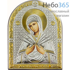  Семистрельная икона Божией Матери. Икона в ризе СП-03 13,5х17, полиграфия, серебрение, золочение, арочная, на деревянной основе,, фото 1 