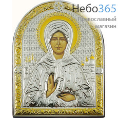  Матрона Московская, блаженная. Икона в ризе СП-02 10х12, полиграфия, серебрение, золочение, арочная, на деревянной основе,, фото 1 