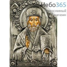  Николай Чудотворец, святитель. Икона писаная (Гн) 12х16, в посеребренной ризе (№37), фото 1 