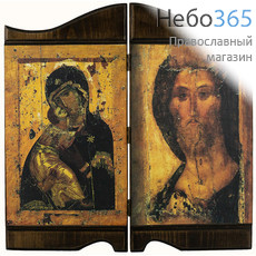  Спаситель и Владимирская икона Божией Матери. Складень-диптих деревянный 36х35 см, фигурный, фото 1 