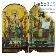  Спаситель и Богородица на престоле. Складень-диптих деревянный 36х34 см, арочный (Пин) (№28), фото 1 