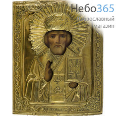  Николай Чудотворец, святитель. Икона писаная 17х22, в ризе, 19 век, фото 1 