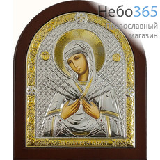  Семистрельная икона Божией Матери. Икона в ризе ДСП-03 16,5х20, полиграфия, серебрение, золочение, арочная, на деревянной основе,, фото 1 