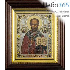  Николай Чудотворец, святитель. Икона в киоте 9х10, с киотом 13х15, полиграфия, стразы, фото 1 