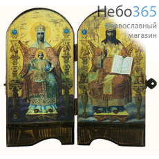  Спаситель и Богородица на престоле.  Складень-диптих деревянный 20х20 см, арочный, фото 1 
