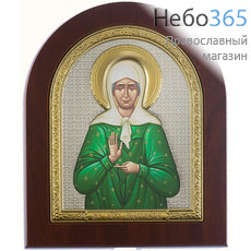  Матрона Московская, блаженная. Икона на деревянной основе 19х24 см, шелкография, в посеребренной и позолоченной открытой ризе, арочная (RS 5 DZG) (СмП), фото 1 