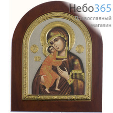  Феодоровская икона Божией Матери. Икона на деревянной основе 14,5х18 см, шелкография, в посеребренной и позолоченной открытой ризе, арочная (RS 4 DZG) (СмП), фото 1 