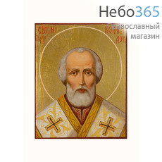  Николай Чудотворец, святитель. Икона писаная 6х7,5х1,3, золотой фон, поталь, без ковчега, фото 1 
