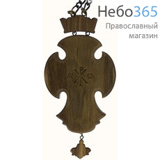  Крест наперсный протоиерейский деревянный секирообразный, из дуба, с предстоящими, на деревянной цепочке, выс. 16 см, машин. резьба, руч. довод, фото 2 