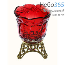  Лампада-подлампадник настольный бронзовый в комплекте с цветным стаканом, в ассортименте с красным стаканом, фото 1 