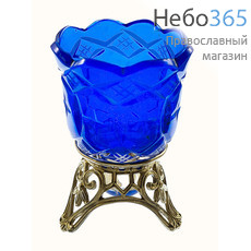  Лампада-подлампадник настольный бронзовый в комплекте с цветным стаканом, в ассортименте с синим стаканом, фото 1 