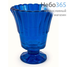  Лампада настольная стеклянная "Тюльпан" , на ножке, окрашенная, разного цвета, в ассортименте, высотой 10 см. цвет: синий, фото 1 