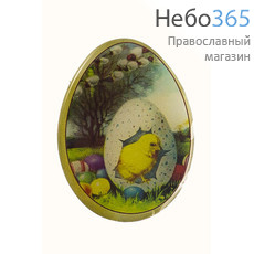  Магнит пасхальный "Яйцо" из ПВХ, с пасхальными сюжетами, BS10102 / 17796 Вид №22  Цыплёнок в яйце, верба, фото 1 
