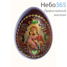  Яйцо пасхальное деревянное на подставке, с иконой со стразами, среднее, высота без подставки 10 см с иконой Божией Матери Владимирская, фото 1 
