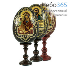  Яйцо пасхальное деревянное на подставке, с иконами, большое, цветное, высотой 12 см (без учета подставки) в ассортименте из имеющихся разновидностей, фото 1 