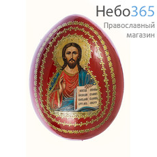  Яйцо пасхальное деревянное на подставке, с иконой, большое, цветное, высотой 12 см с иконой Господь Вседержитель, фото 1 