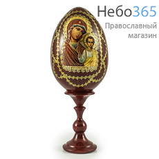  Яйцо пасхальное деревянное на подставке, с иконой, большое, цветное, высотой 12 см с иконой Божией Матери Казанская, фото 1 
