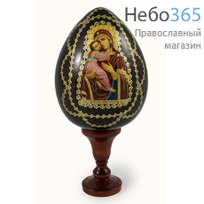  Яйцо пасхальное деревянное на подставке, с иконой, большое, цветное, высотой 12 см с иконой Божией Матери Владимирская, фото 1 