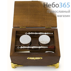  Ящик крестильный из дуба, с металл. накладкой: 2 металл. флакона, 2 стрючца, губка, складные ножницы, 230, фото 3 