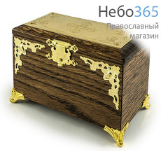 Ящик крестильный деревянный, дубовый,с металл. позолоч. накладкой: 2 металл. позолоч. флакона, 2 позолоч. стрючца, губка, ножницы, 13 х 9 х 7 см, фото 2 