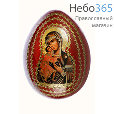  Яйцо пасхальное деревянное на подставке, с иконой, красное, среднее, с золотой отделкой, высотой 14см с иконой Божией Матери Феодоровская, фото 1 