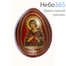  Яйцо пасхальное деревянное на подставке, с иконой, красное, среднее, с золотой отделкой, высотой 14см с иконой Божией Матери Семистрельная, фото 1 