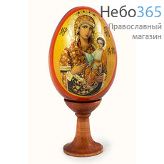  Яйцо пасхальное деревянное на подставке, с иконой,светло-коричневое,среднее,с золотистым фоном,с литографией, высотой 7 см (без учета подст.) с иконой Божией Матери, в ассортименте, фото 1 