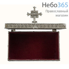  Шкатулка металлическая для хранения святынь, из сплава, прямоугольная, с чеканным узором, с крестом, 13 х 7 х 5,5 см, 1014, фото 2 