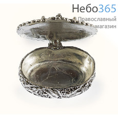  Шкатулка металлическая с чеканным узором, с камнем, овальная, 6 х 4,5 см, 1034, фото 2 