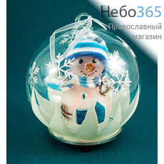 Сувенир рождественский Снеговик в стеклянном шаре, с подсветкой, диаметром 10 см, YG-3, фото 2 