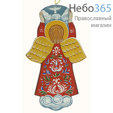  Ангел, фигура деревянный расписной, на подвеске, с орнаментом, высотой 26,5 см, ручная роспись, фото 2 