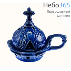  Кадильница керамическая Куполок с цветной глазурью цвет: синий, фото 1 